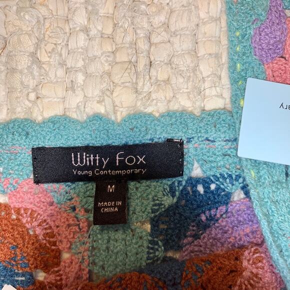 NWT TURQUOISE GRANNY SQUARE CROCHET CROP TOP M - Picture 6 of 11